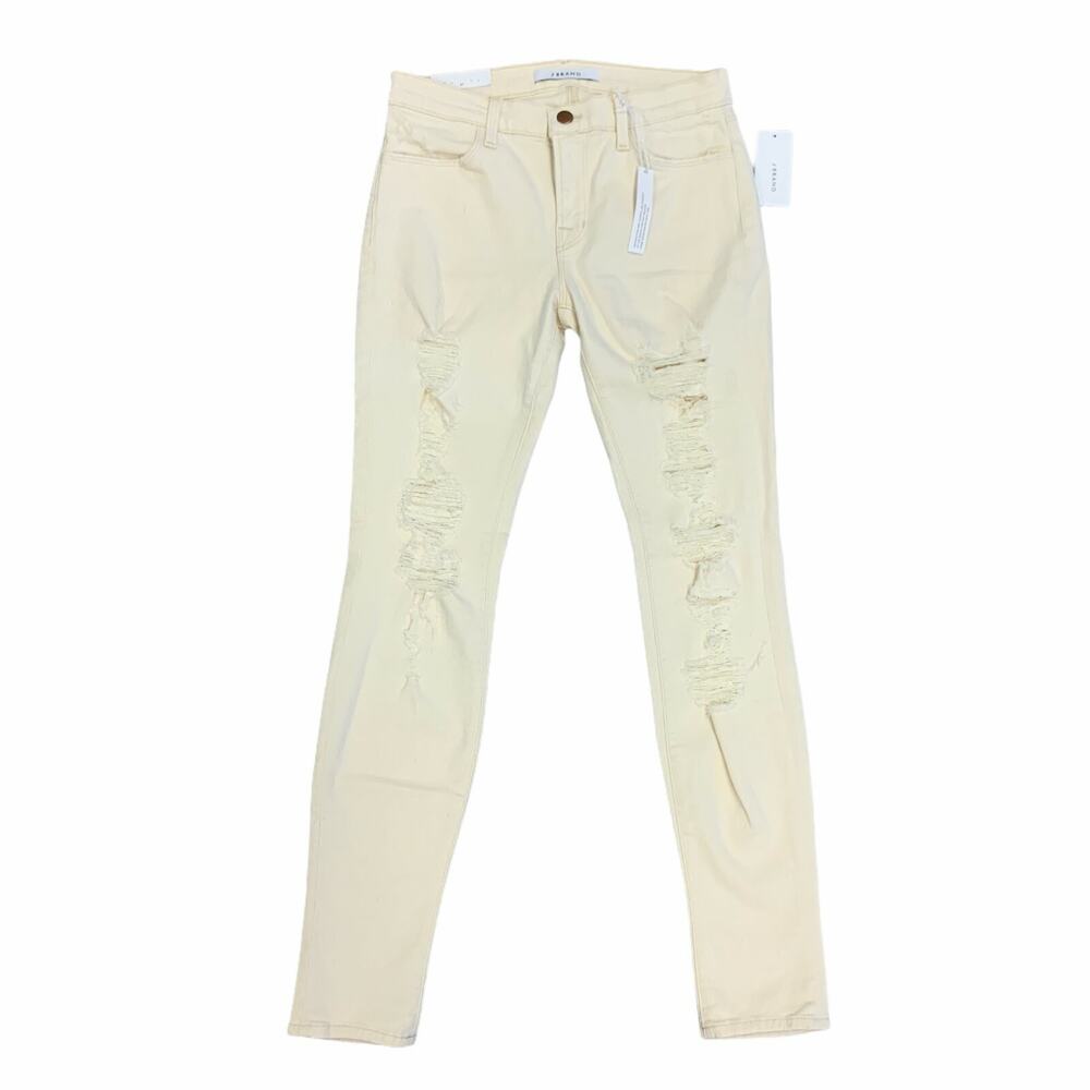 J Brand Jeans Womens 27 Ivory Destroyed Torn Denim Super Skinny Mid Rise Divo